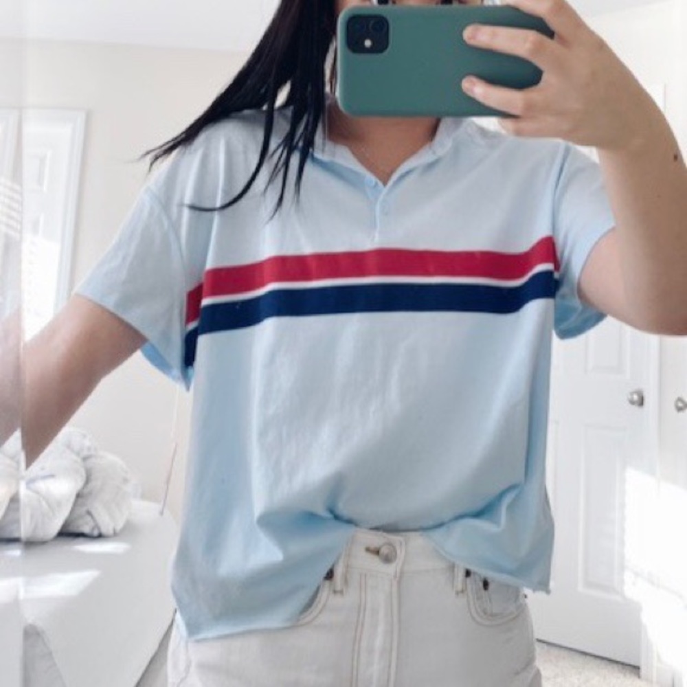 Light Blue Varsity Stripe Collar Tee